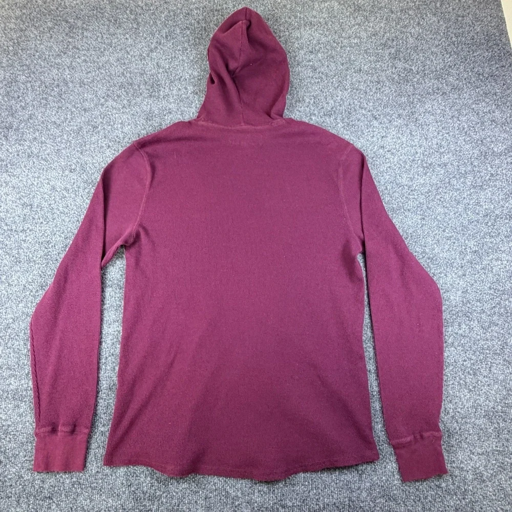 Levi's Thermal Hoodie Men Large Burgundy Waffle Knit Cotton Pullover Relaxed Fit